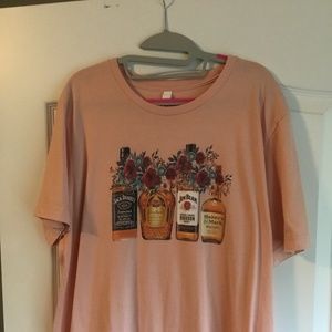 Whiskey bottle and roses tee shirt